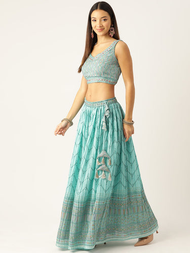 Mirror Work Ready to Wear Lehenga & Blouse With Dupatta - RueCollections